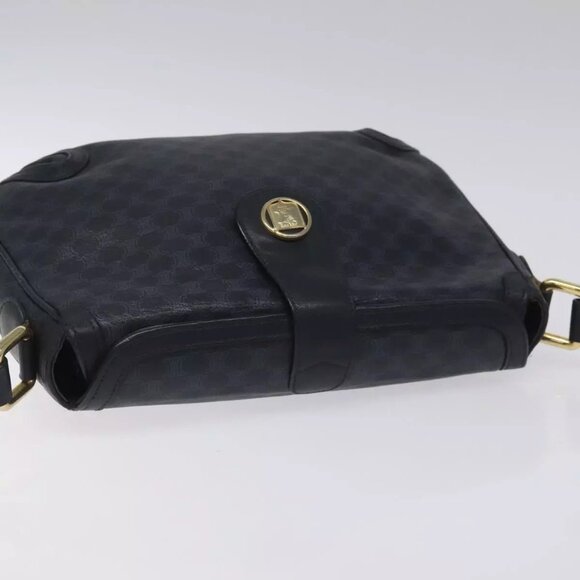 CELINE Macadam Canvas Shoulder Bag Leather Navy Gold Auth 114752 - Picture 7 of 16